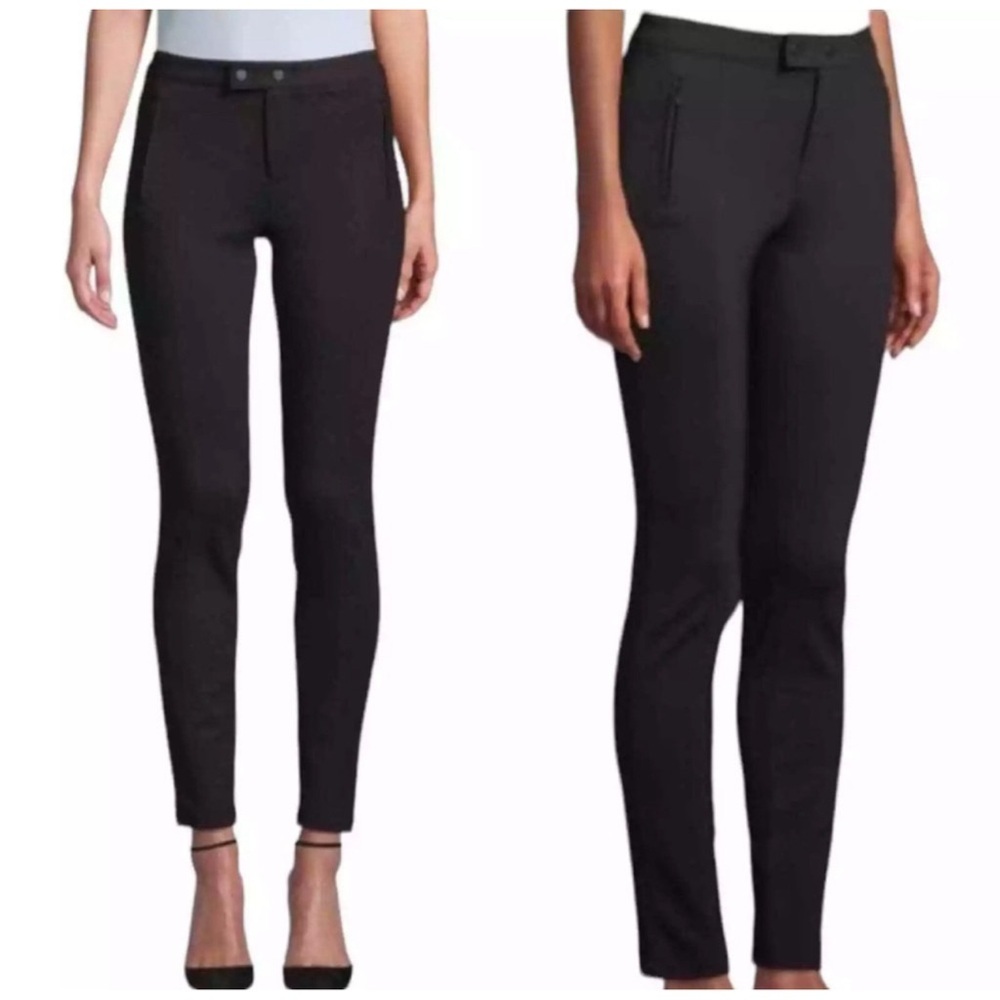Vince Black Ponte Skinny Legging Pants Double Snap Button Zipper Pockets Size 10